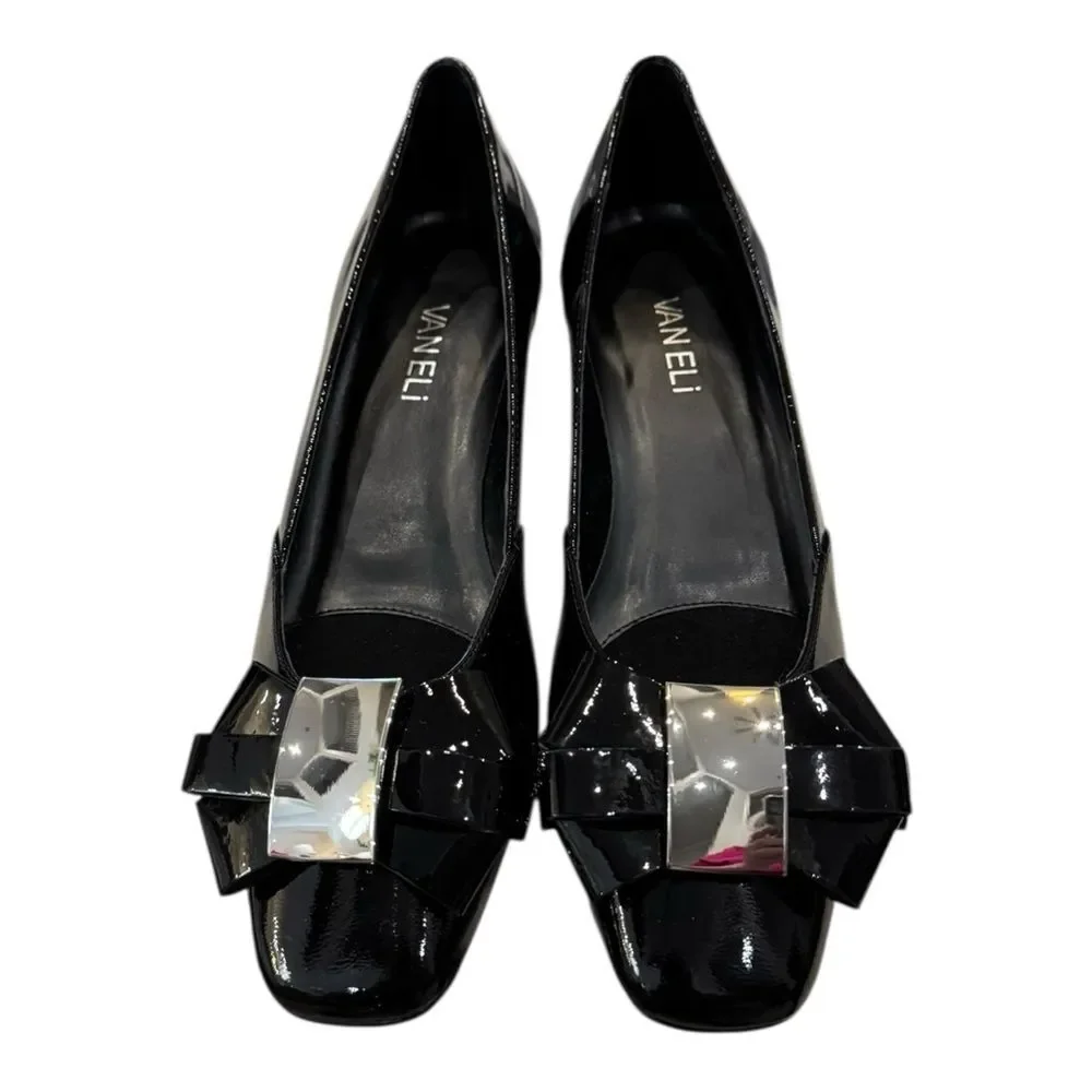 New Vaneli Dafne Black Metallic Women's Low Heel Shoes 7 7N